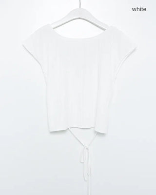French Sleeve Open Back Wrinkle Blouse