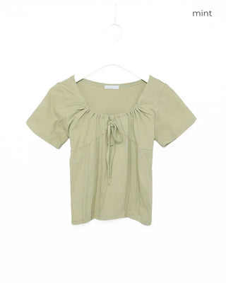Shirred Ribbon Short-Sleeved T-Shirt