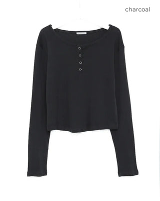 U-neck button-down slim-fit long-sleeve shirt