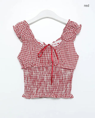 Checked ribbon top blouse
