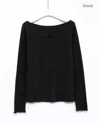 Triple Diamond Slit Slashed Neck Long T-Shirt