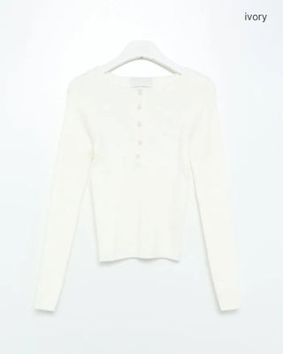 Ribbed Henley Neck Knit