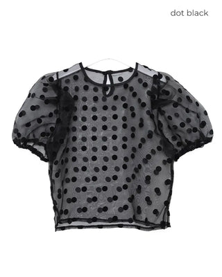 Sheer polka dot puff sleeve blouse