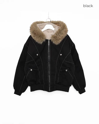 (Unisex) Hooded Fur Down Jacket