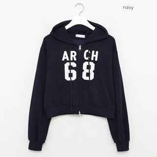 68 Patch Double Zip Cropped Hoodie