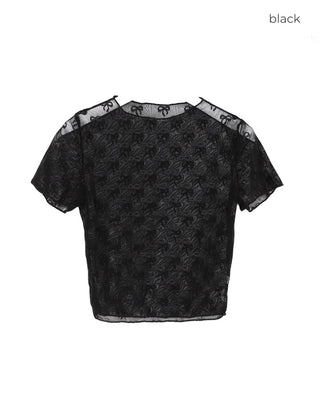 See-through layered ribbon T-shirt