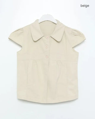 Button-up puff-sleeve cotton blouse