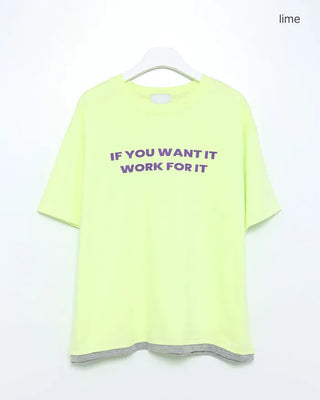Lettering Layered Hem Half T-Shirt