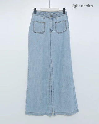 Front patch pocket wide-fit denim pants