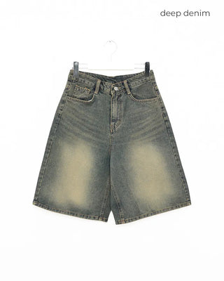 Vintage Wash Half Denim Pants