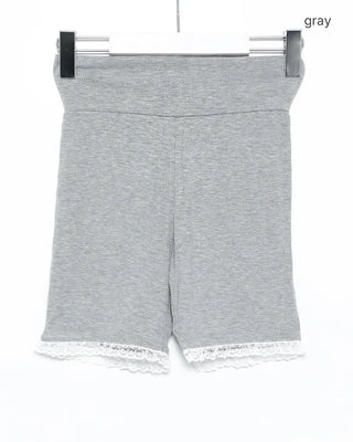 Lace hem short ribbed leggings pants