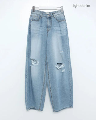 Distressed wide-leg denim pants