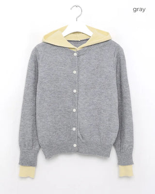 Layered knit hooded cardigan