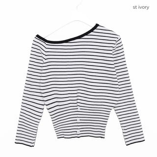 Striped Button One-Shoulder T-Shirt