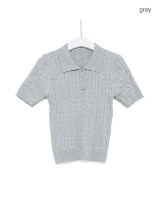 Cable knit slim-fit short-sleeve knit