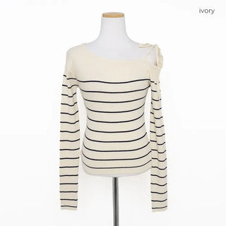 Shoulder ribbon striped knit