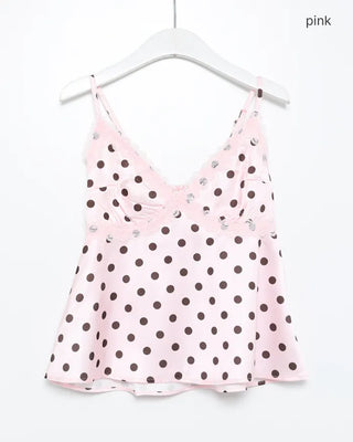 Dot bust cross lace camisole blouse