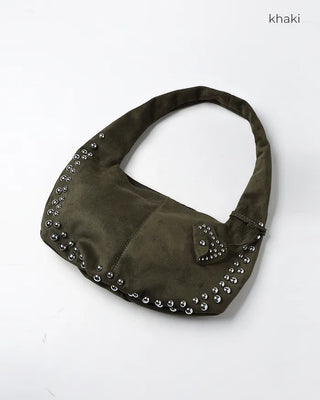 Suede studded shoulder bag