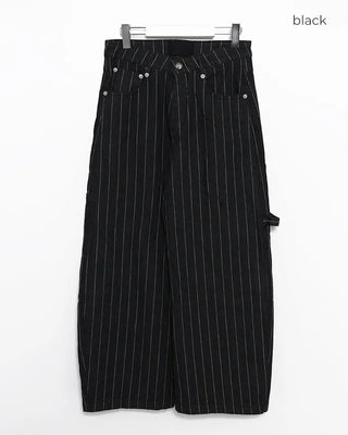 (Unisex) Hammer Loop Pinstripe Black Denim Pants
