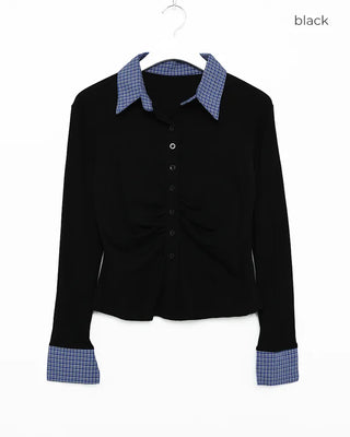 Checked layered gathered cardigan