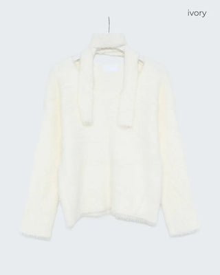 V-neck loose-fit knit and scarf set