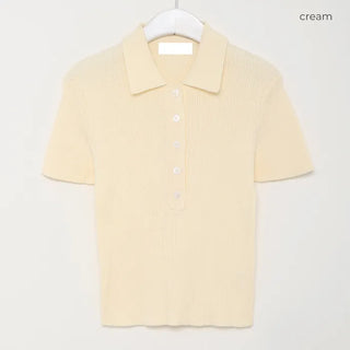 Short-sleeved colored ribbed knit