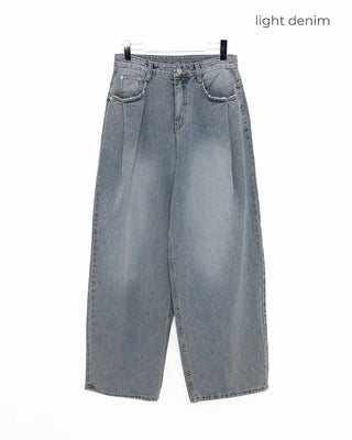 Side-tuck wide denim pants