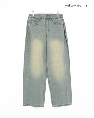 (Unisex) Tucked Wide Side Seam Washed Denim Pants