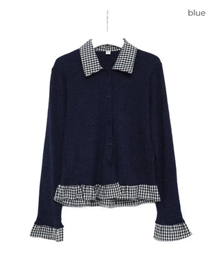 Checked knit cardigan