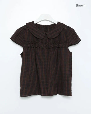 Frilled Shirring Check Blouse