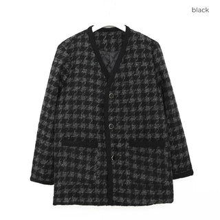 Houndstooth check V-neck jacket