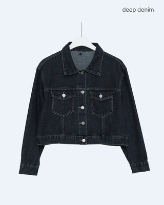 Stitched cropped denim jacket