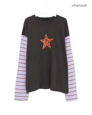 Vintage star print sleeve striped T-shirt