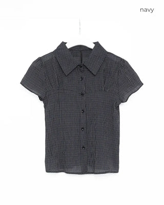 Checked Shirring Short-Sleeve Shirt