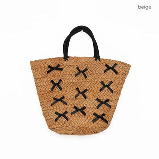 Ribbon-point rattan handbag