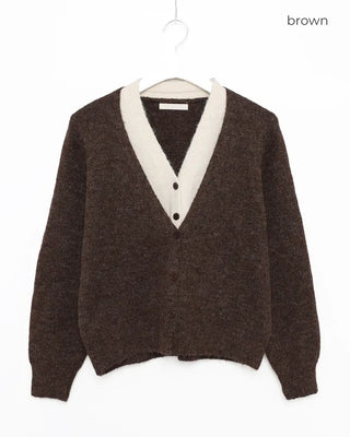 Soft color-blocked V-neck cardigan