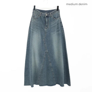 Flared long denim skirt