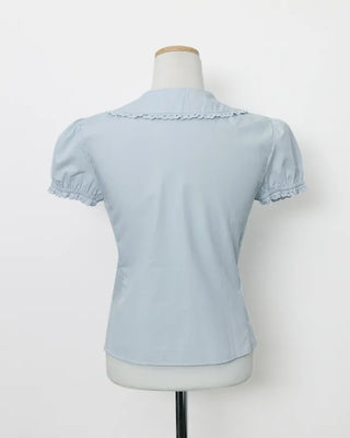 [6th Re-release] (ORIGINAL) Heart Button Lace Puff Blouse