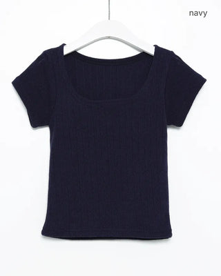 Square neck crop short-sleeved T-shirt
