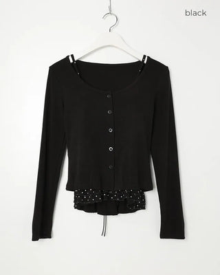 Polka Dot Frill Sleeveless Top & Cardigan Set