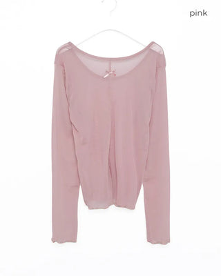 Ribbon sheer long-sleeve T-shirt