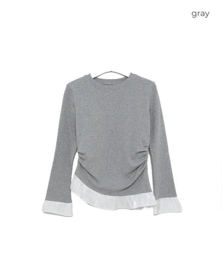 Frilled hem waist tuck T-shirt