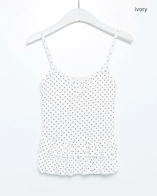 Cup-attached polka dot ruffle lace camisole