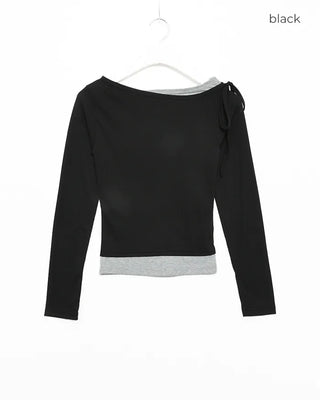 Boat neck layered long-sleeve T-shirt