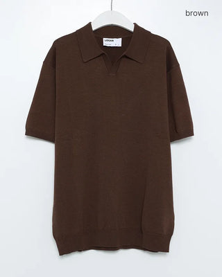Tencel open-collar short-sleeve knit t-shirt