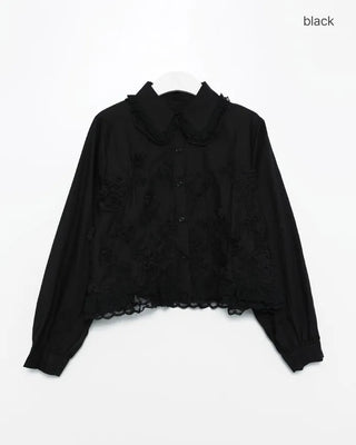 Flower embroidered peplum blouse