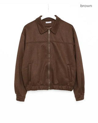 Elastic waistband colored suede jacket