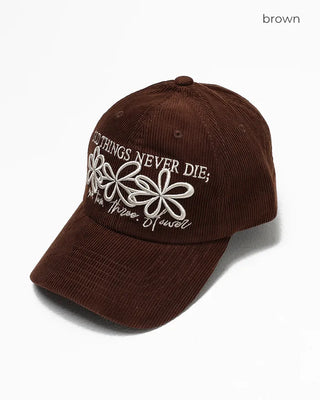 Triple Flower Stitch Corduroy Cap