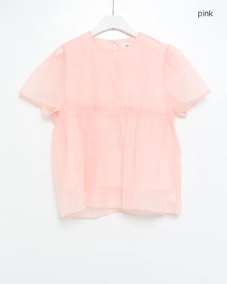 Organza ruffle balloon sleeve blouse