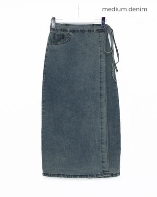 Wrap long denim skirt